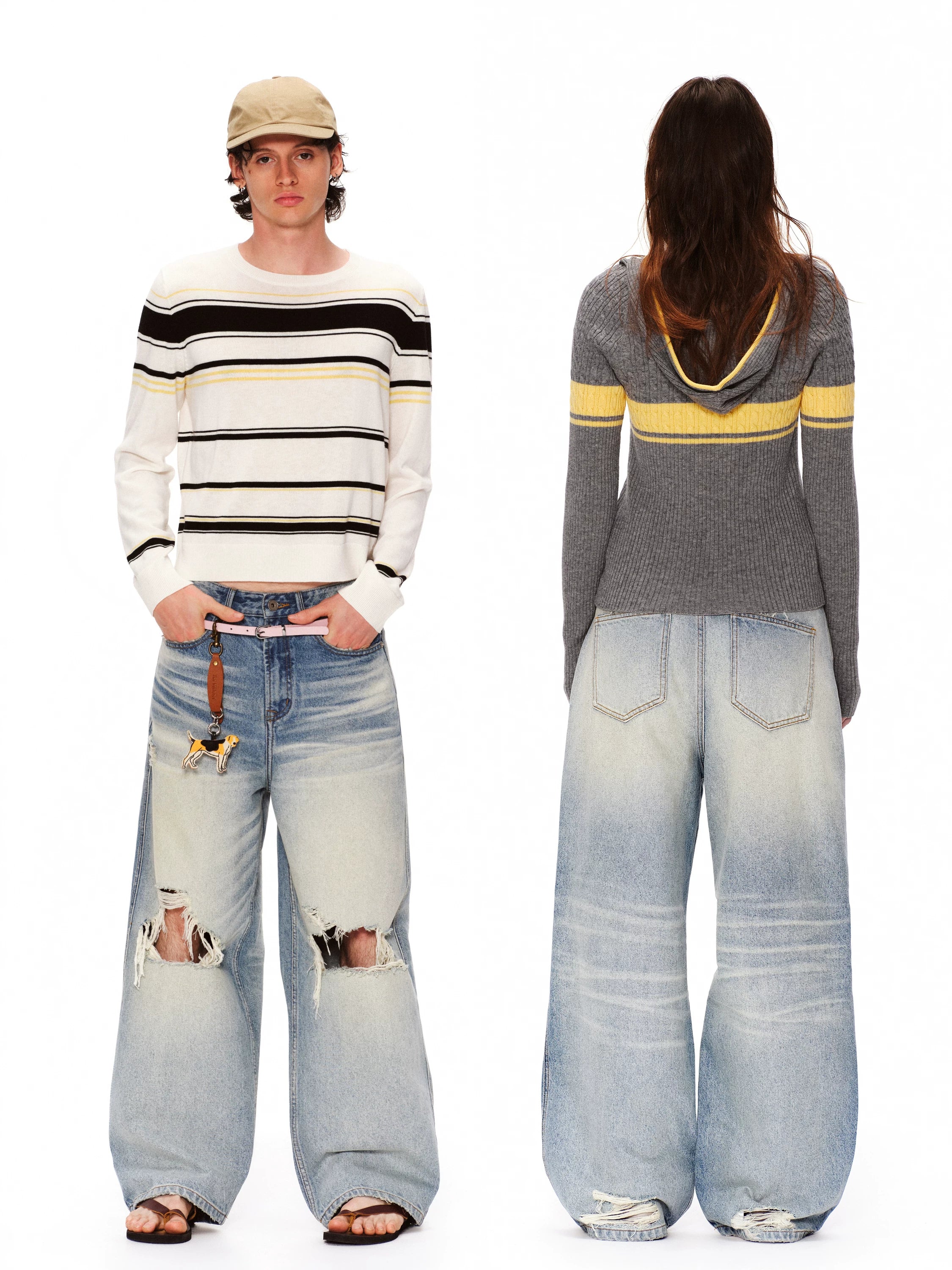 Washed Distressed Wide Jeans