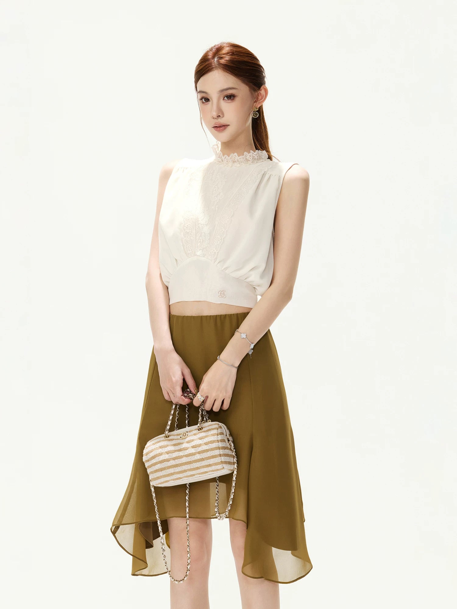 Lace Collar Chiffon Top