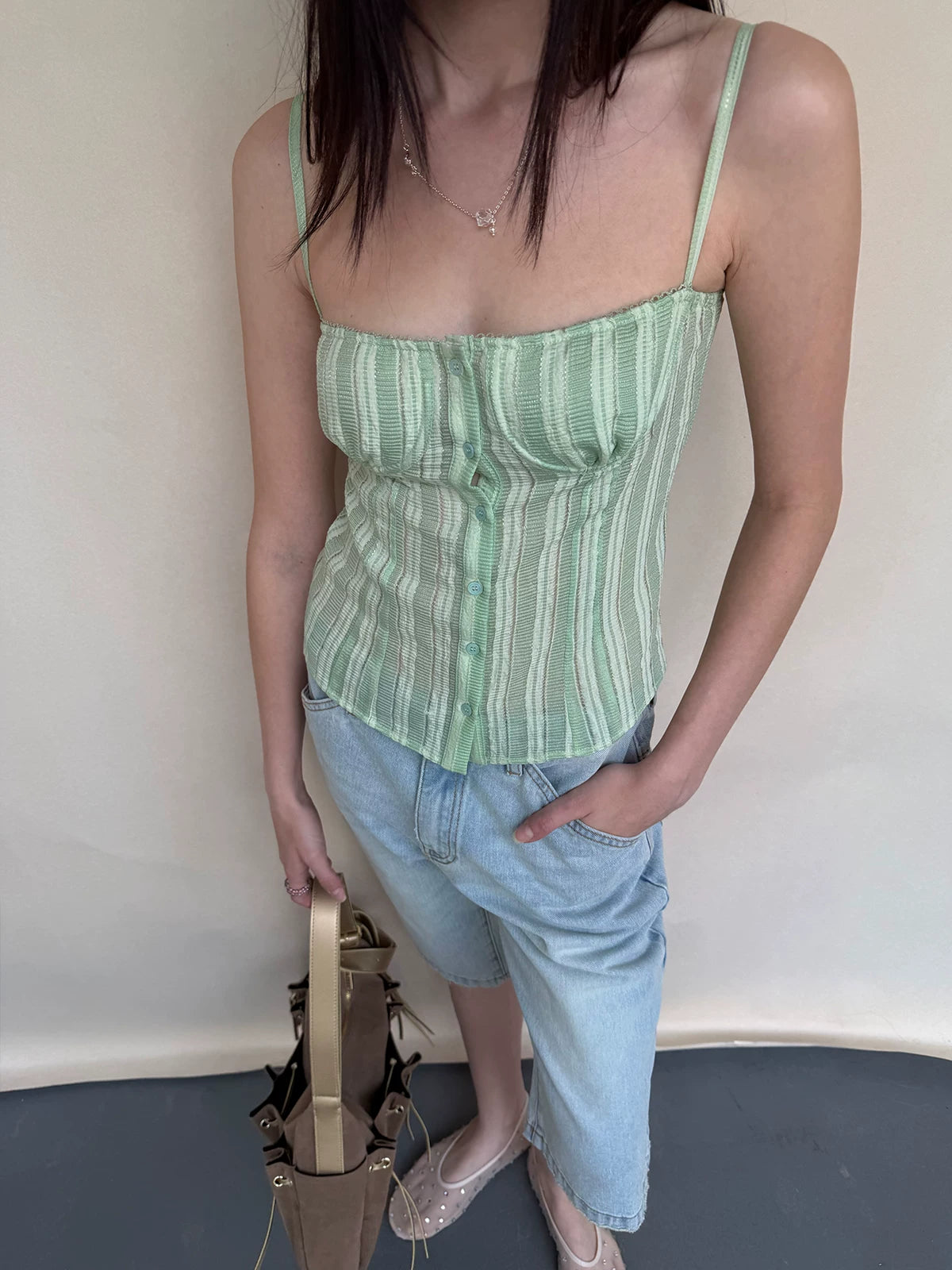 Striped Slim Cardigan Camisole