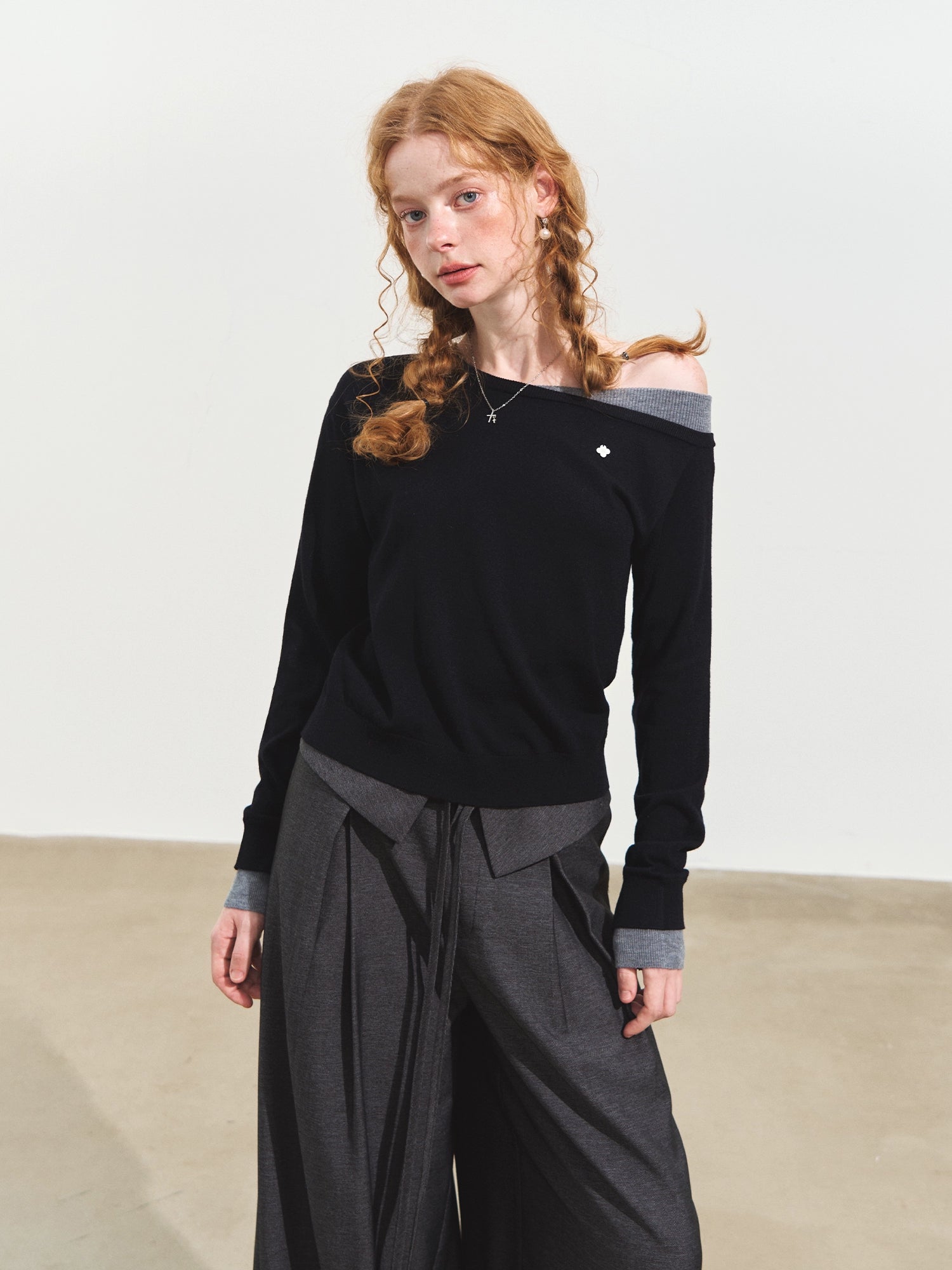 Contrast Asymmetrical Layered Sweater