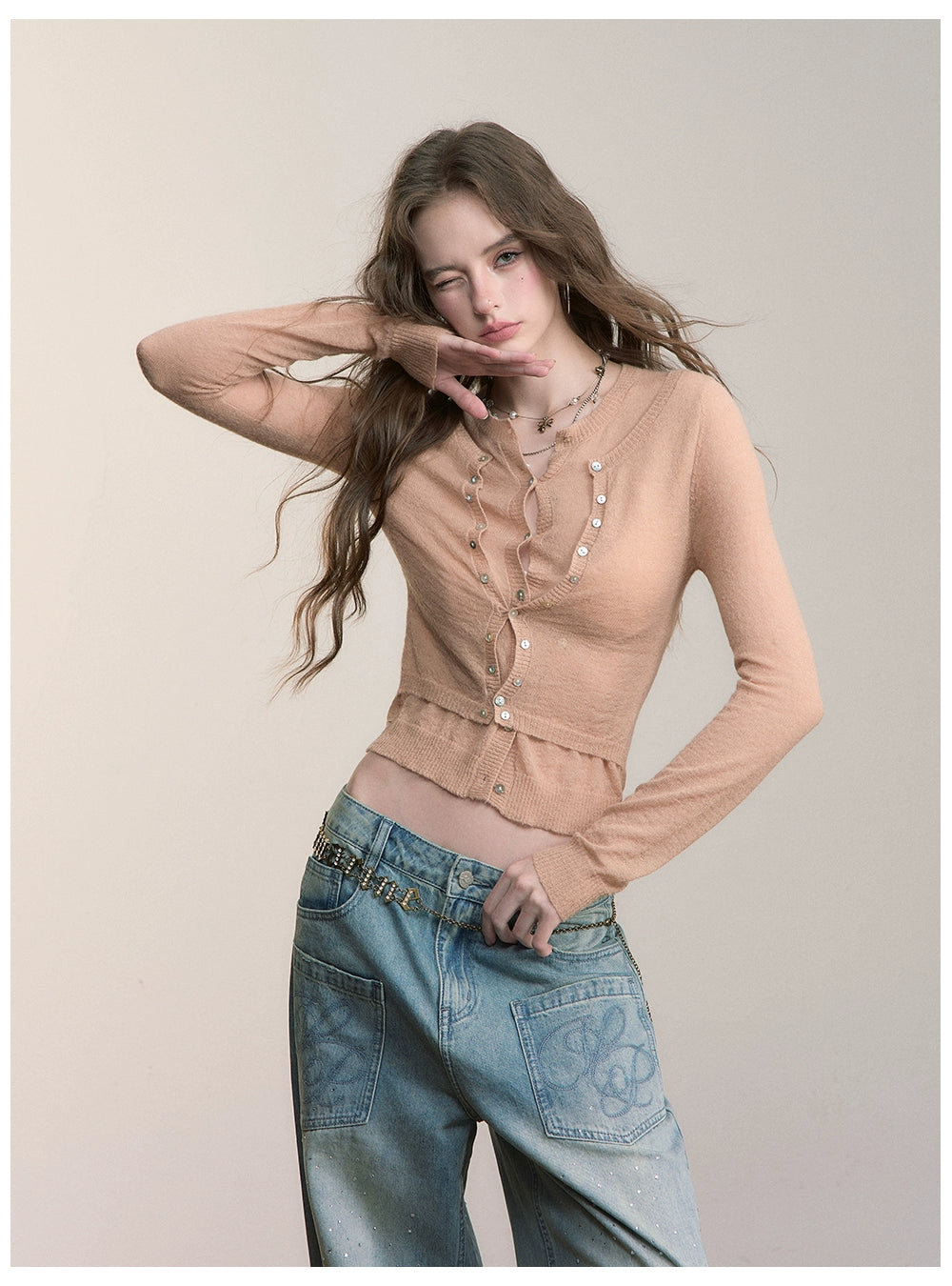 Double-Layer 2-in-1 Wool Knit Cardigan