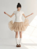 French Double-Button Puff Sleeve Shirt