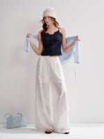 White And Blue Lace Trim Tank