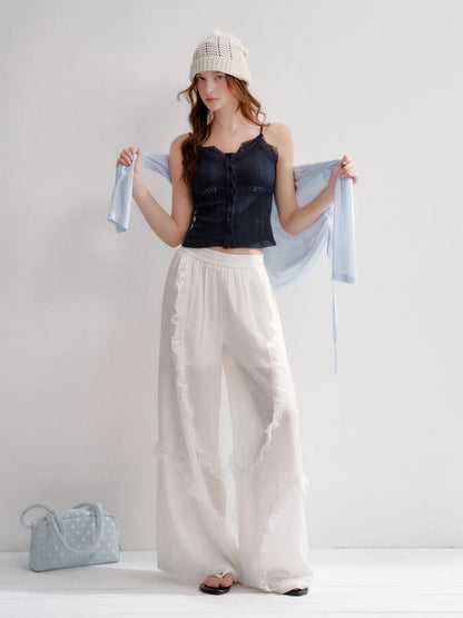 White And Blue Lace Trim Tank