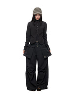 Black Plaid Stand Collar Shirt