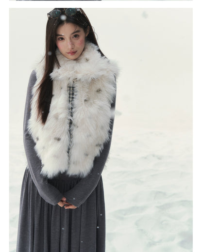 Polka-Check Reversible Faux-Fur Vest