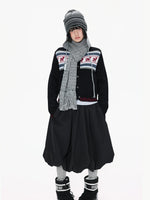 Black Contrast Stand Collar Cardigan