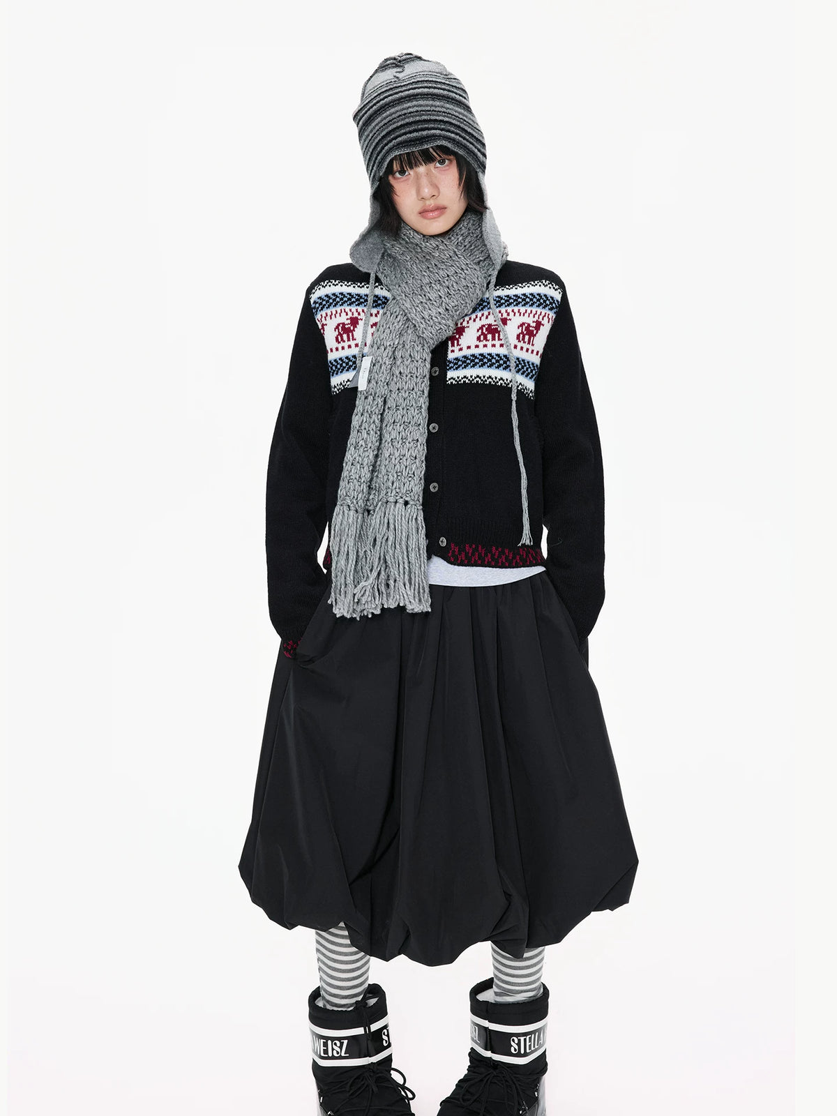 Black Contrast Stand Collar Cardigan
