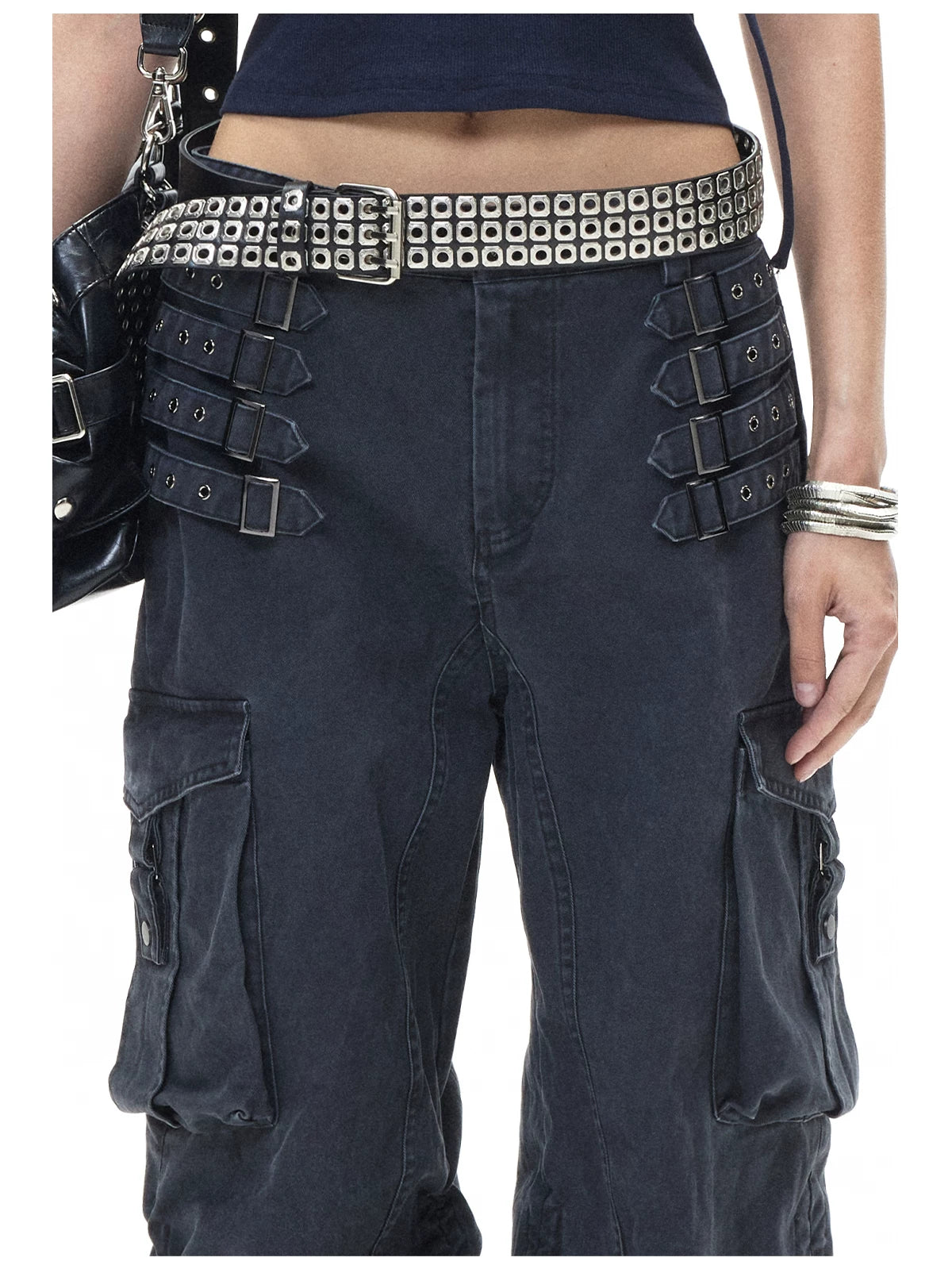 Navy Punk Drawstring Cargo Pants