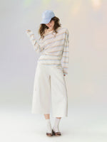 Sheer Off-Shoulder Striped Long Sleeve T-shirt
