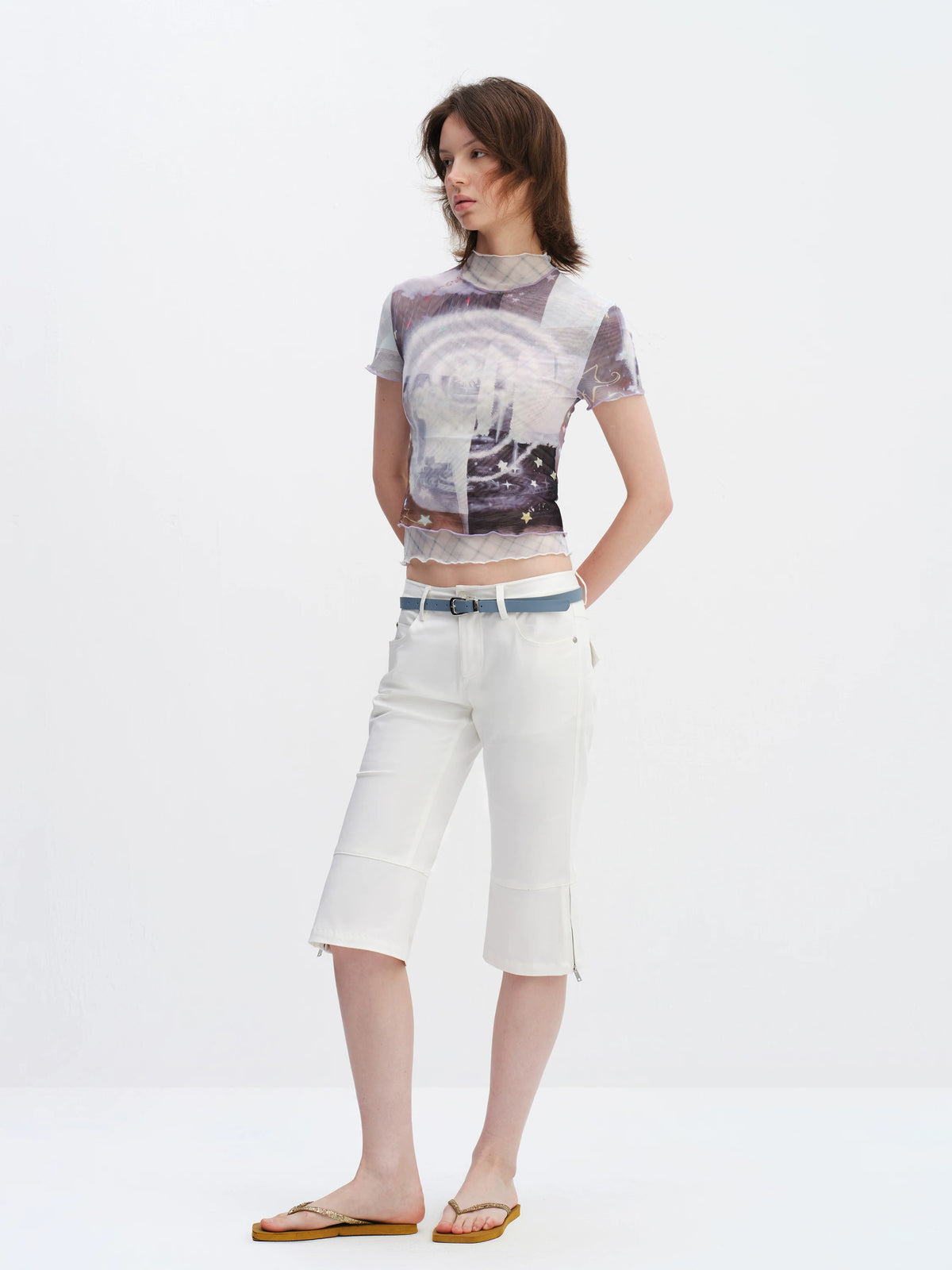 Breathable Mesh Two-Piece Rolled Sleeve Tee