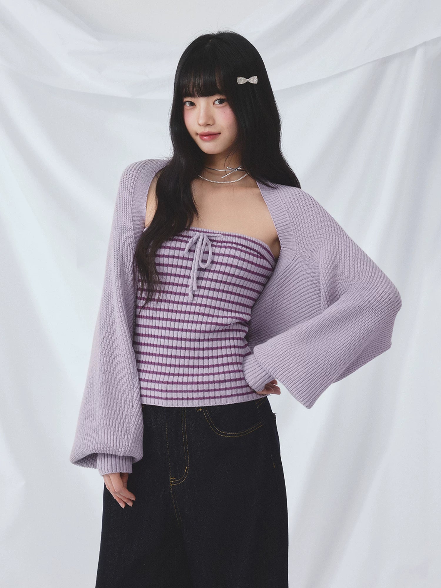 Striped Bandeau Cardigan Set