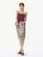 Sequin Slit Midi Skirt