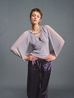 Purple Ruched Mesh V-Neck Top