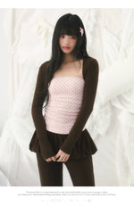 Contrast Polka Dot Crop Top & Cardigan Set