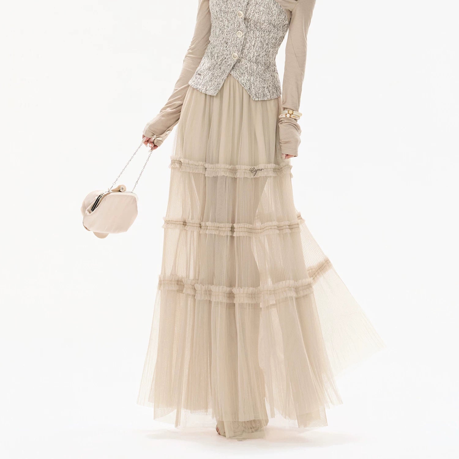 Pleated Mesh Skirt