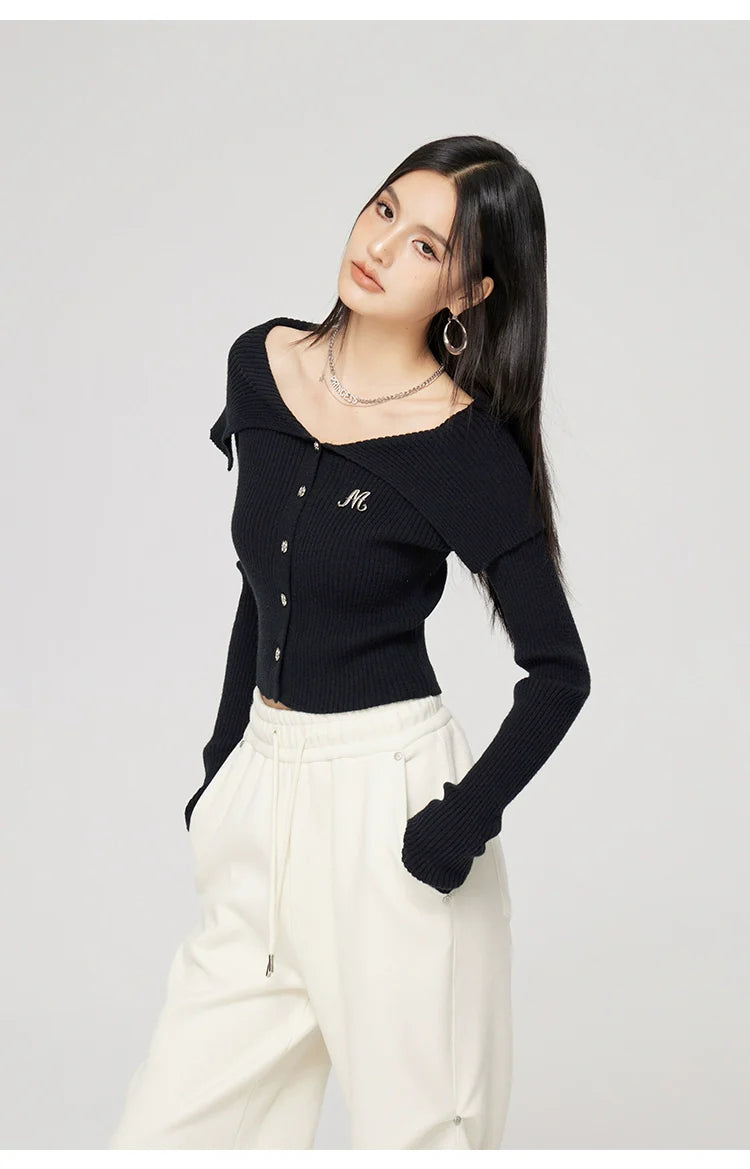 Black &amp; Off-white Turn-down Collar Sweater