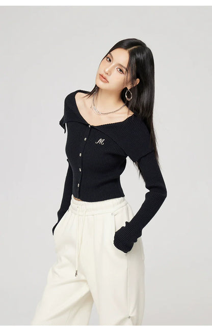 Black &amp; Off-white Turn-down Collar Sweater