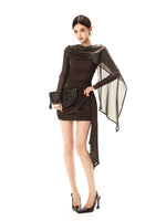 Sheer Draped Bodycon Mini Dress