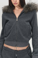 Detachable Fur Collar Hoodie & Sweatpants Set