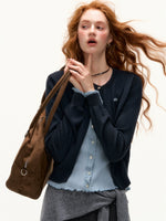 Contrast Mock-Layer Knit Cardigan