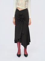 Grey Draped Knit Skirt
