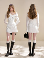 White Asymmetric Lapel Dress