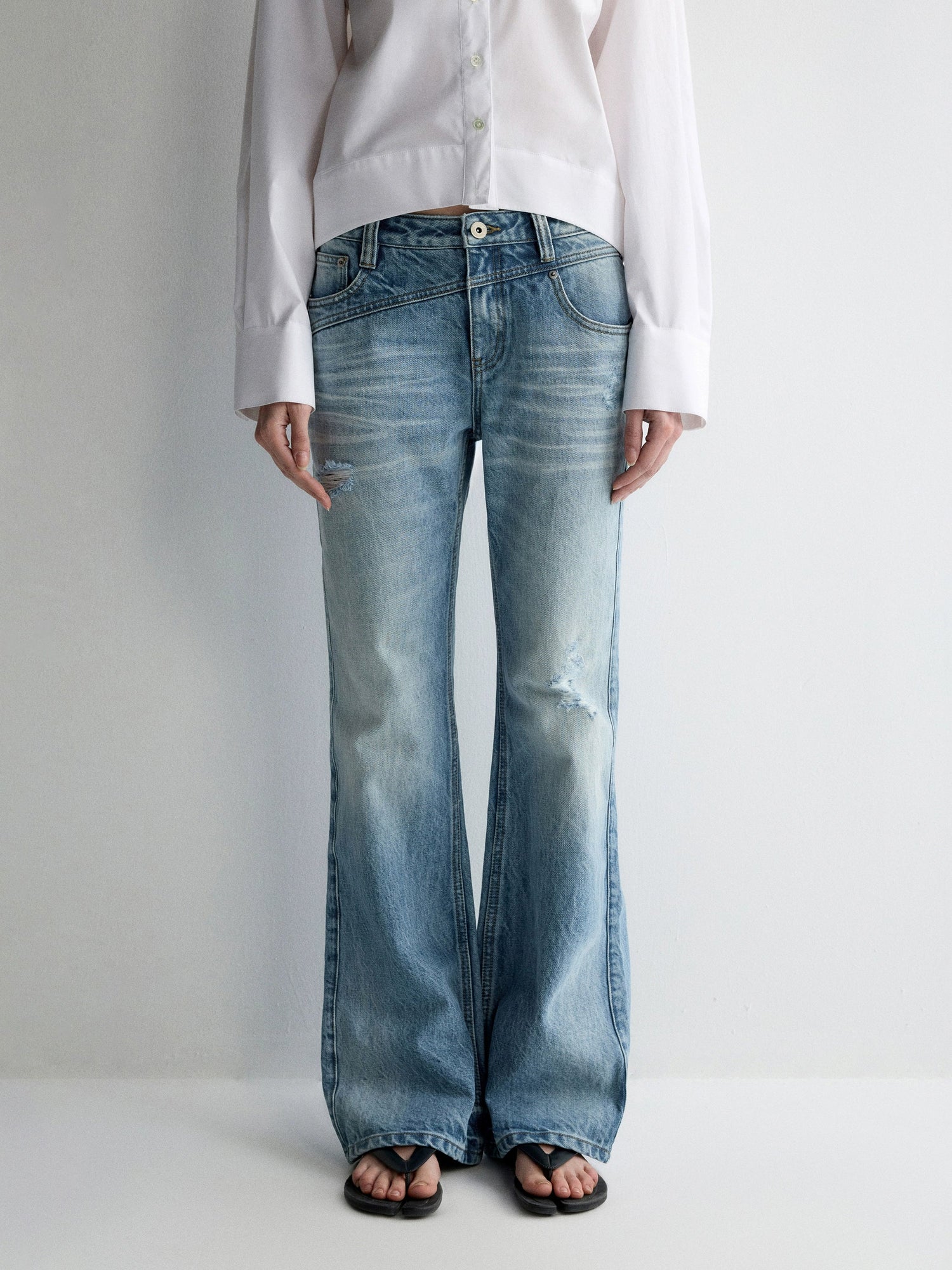 Irregular Pocket Wide-Leg Denim Pants