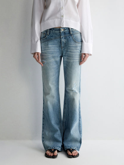 Irregular Pocket Wide-Leg Denim Pants