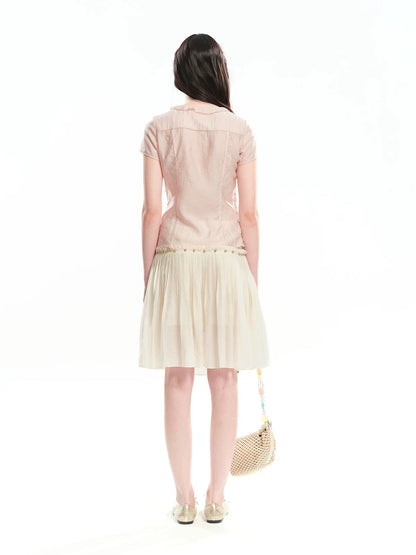 Rhinestone Tie Pink Top