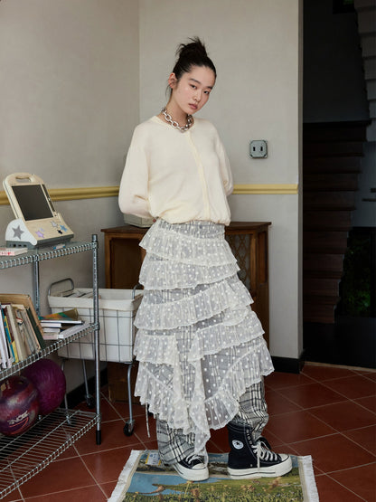 Solid Balloon Hem Wool Cardigan