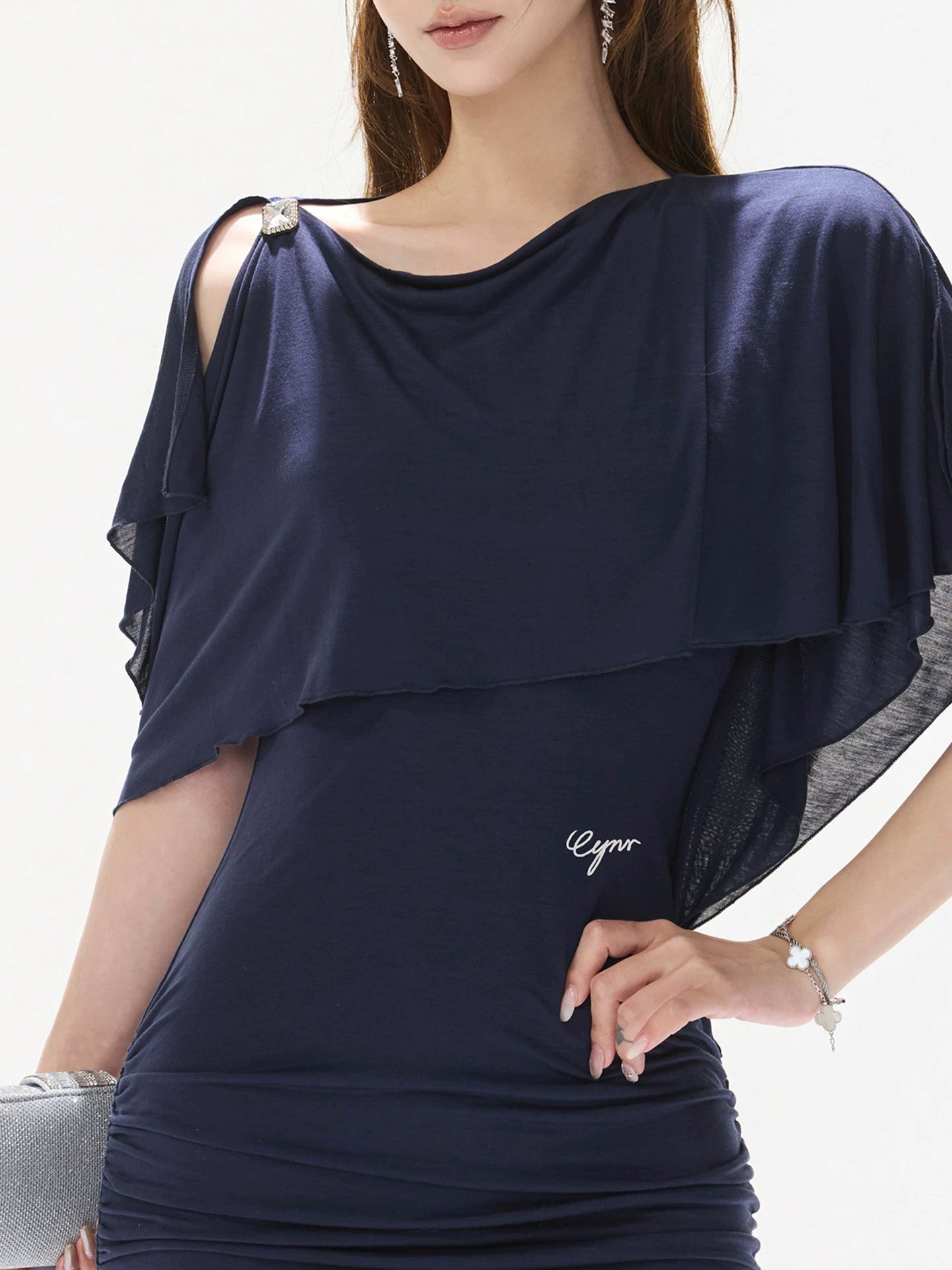 Navy Asymmetric Cape Dress