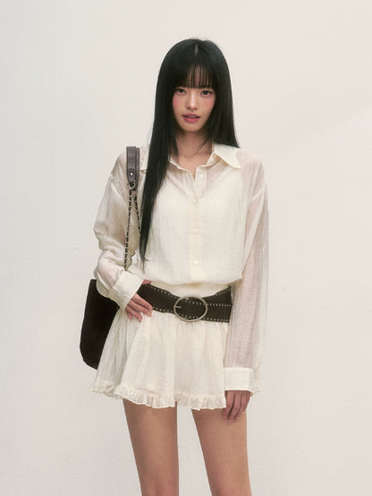 White Relaxed Shirt &amp; Skirt Set