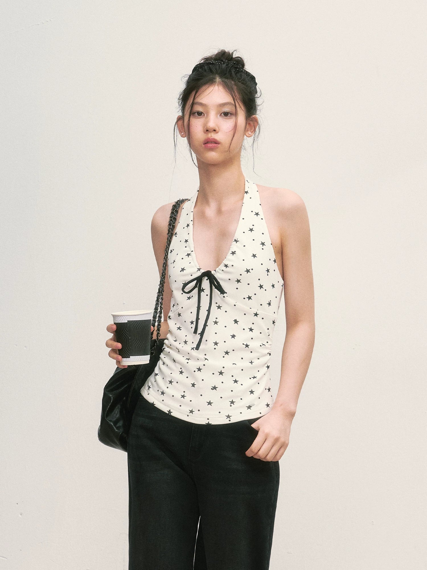 White Star Print Halter Top