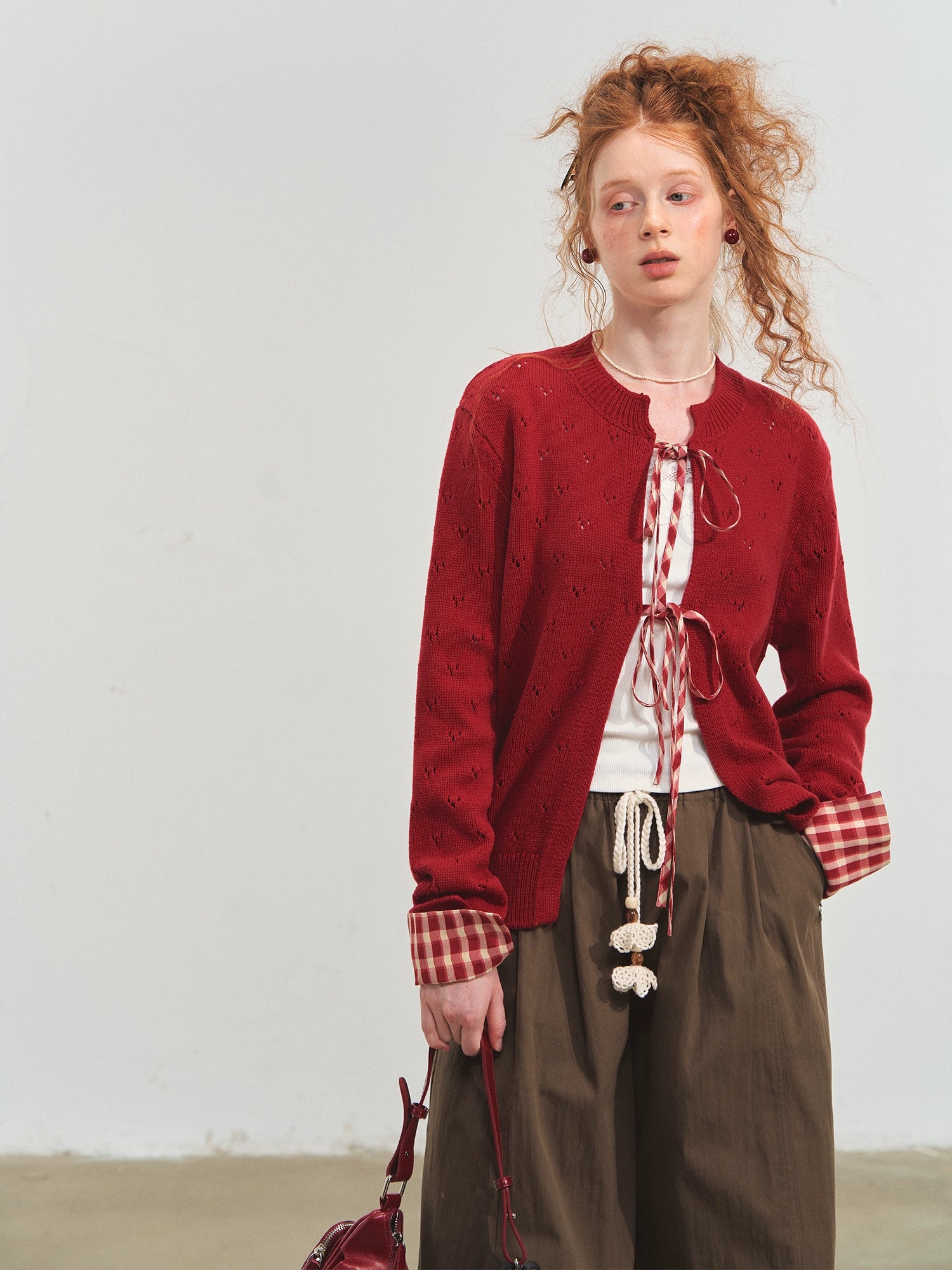 Vintage Plaid Tie Cardigan