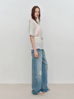Light Blue Ripped Low-Rise Jeans
