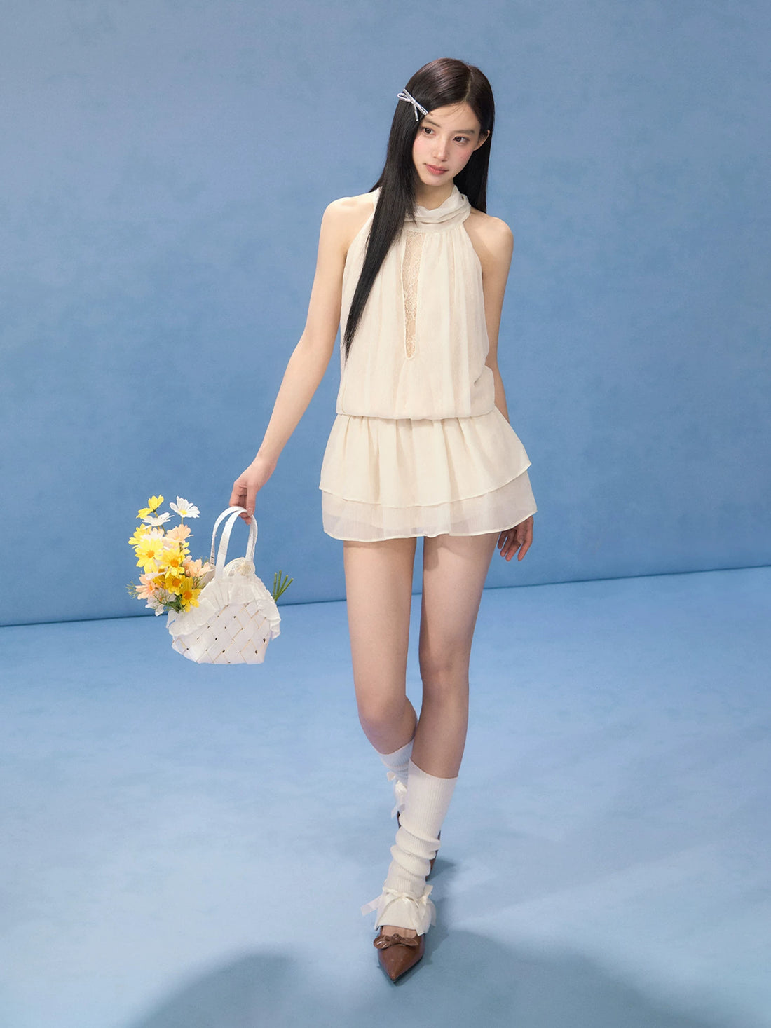 White Halter Lace Dress