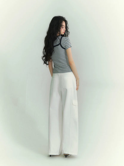 Curved Cargo Denim Pants