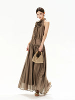 Floral Halter Chiffon Maxi Dress