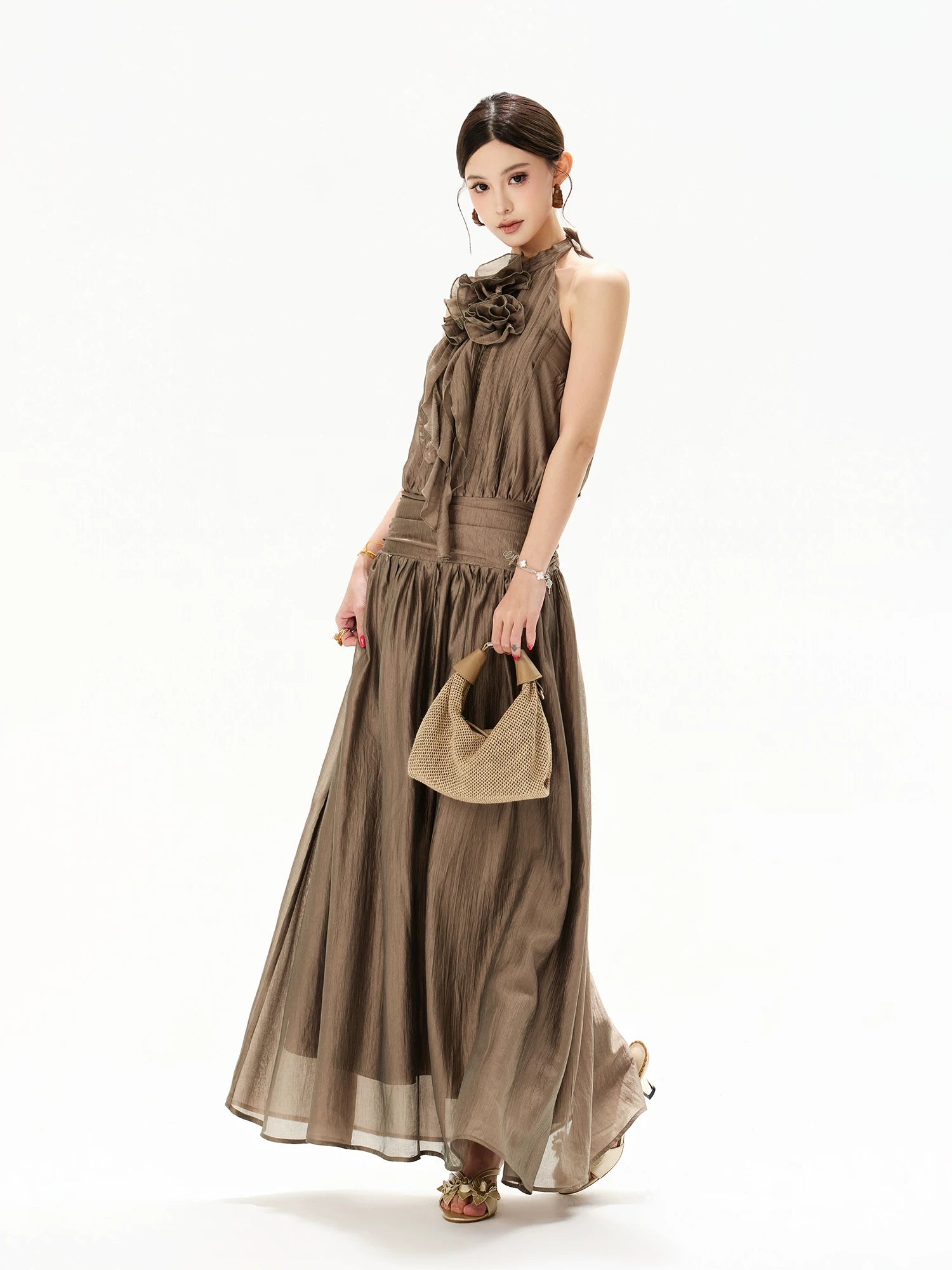Floral Halter Chiffon Maxi Dress