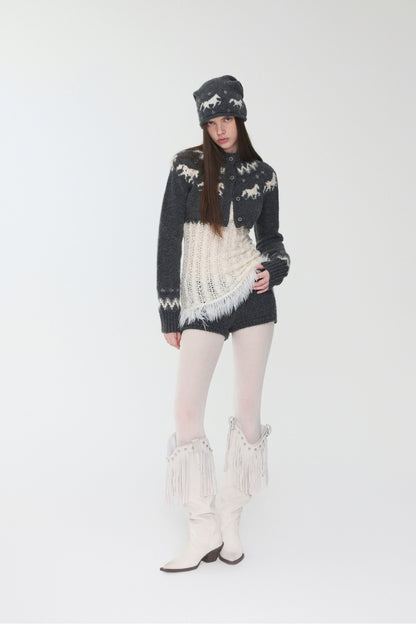Fair Isle Pony Jacquard Knit Short Cardigan &amp; Shorts Set