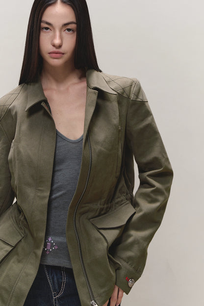 Diamond-Quilt Contrast Hunter Jacket