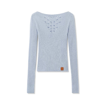 "Blue Ridge" V-Neck Openwork Knit Top
