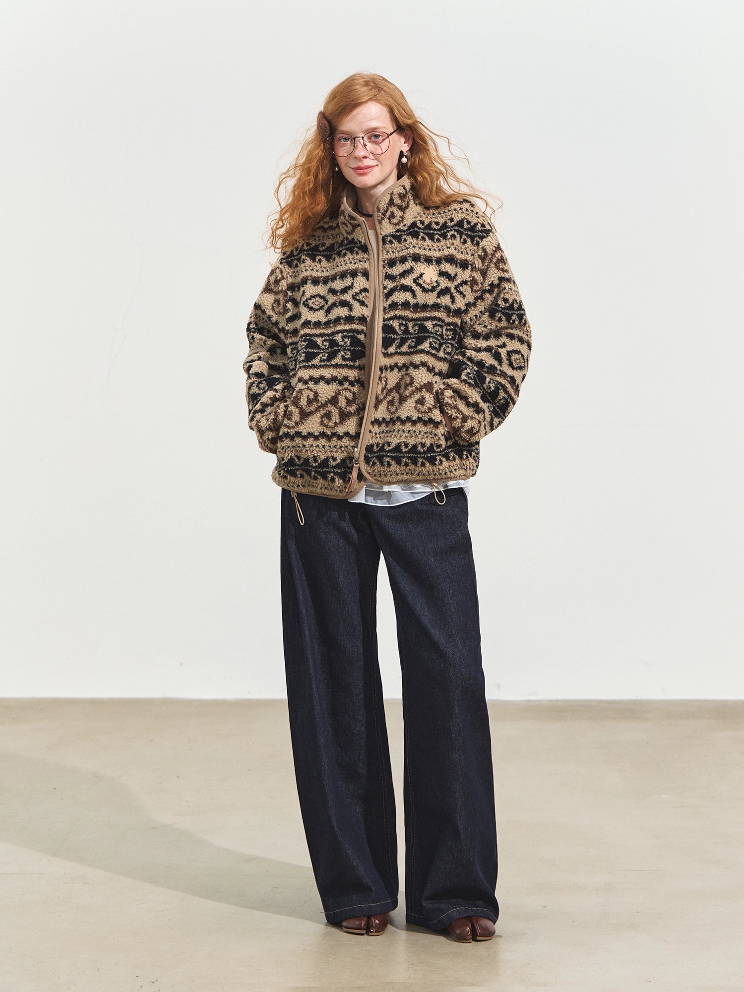 Jacquard Fleece High-neck Oversized Jacket
