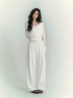 Drawstring Curved Wide Pants