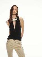 Leather Buckle V-Neck Vest