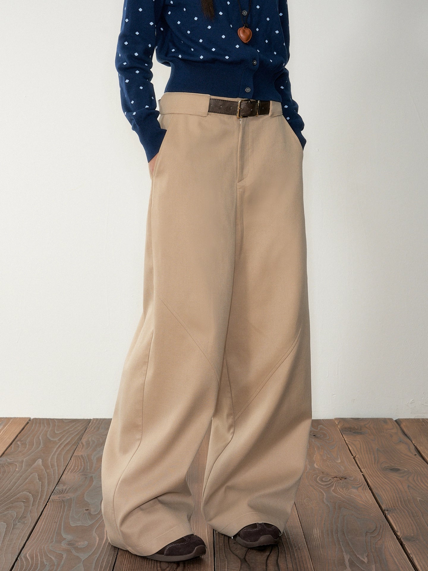 Khaki Wide-Leg Trousers
