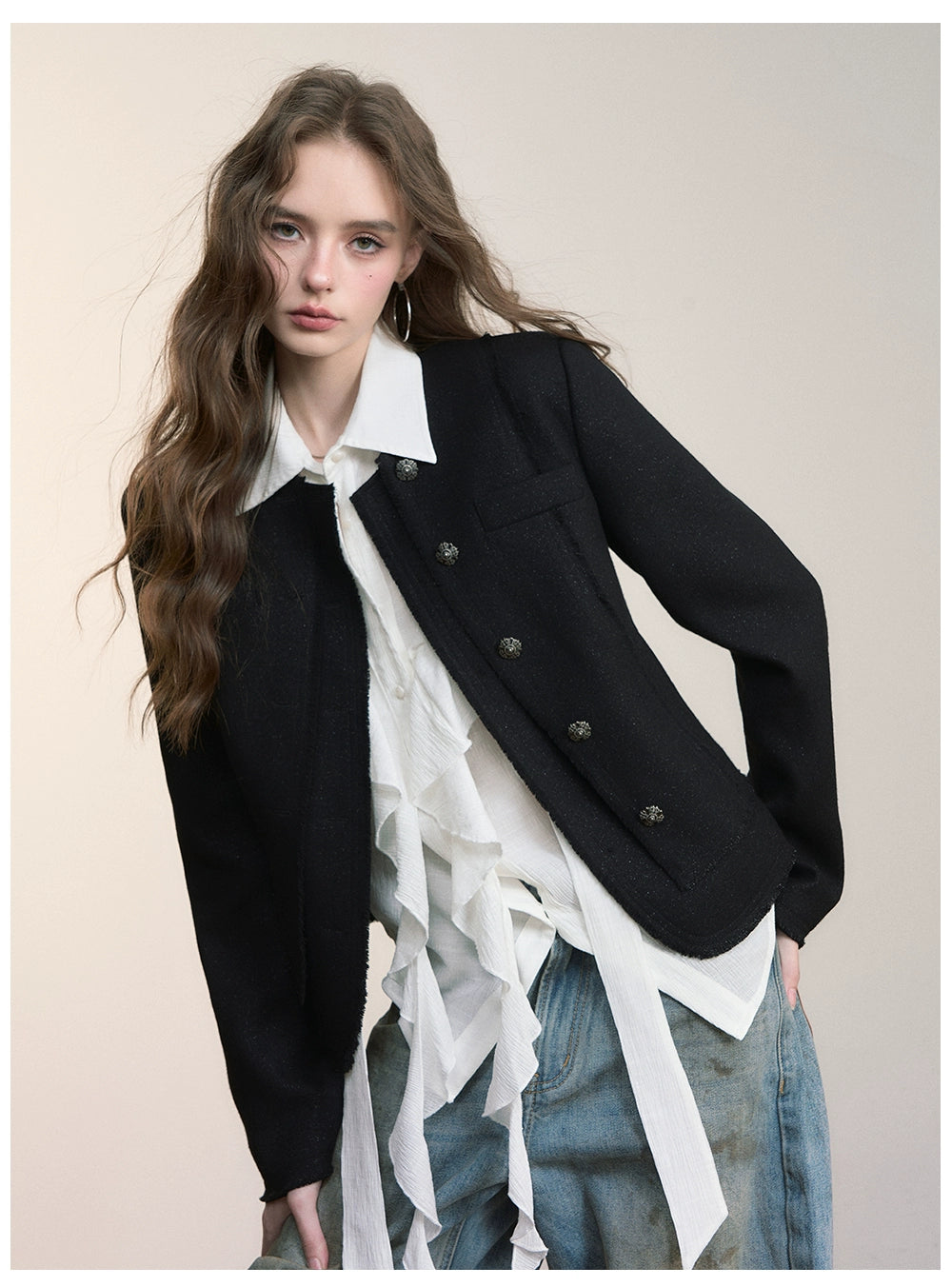 Black Wool Short Blazer Jacket