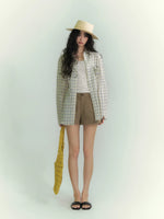 Drawstring Pocket Plaid Shirt
