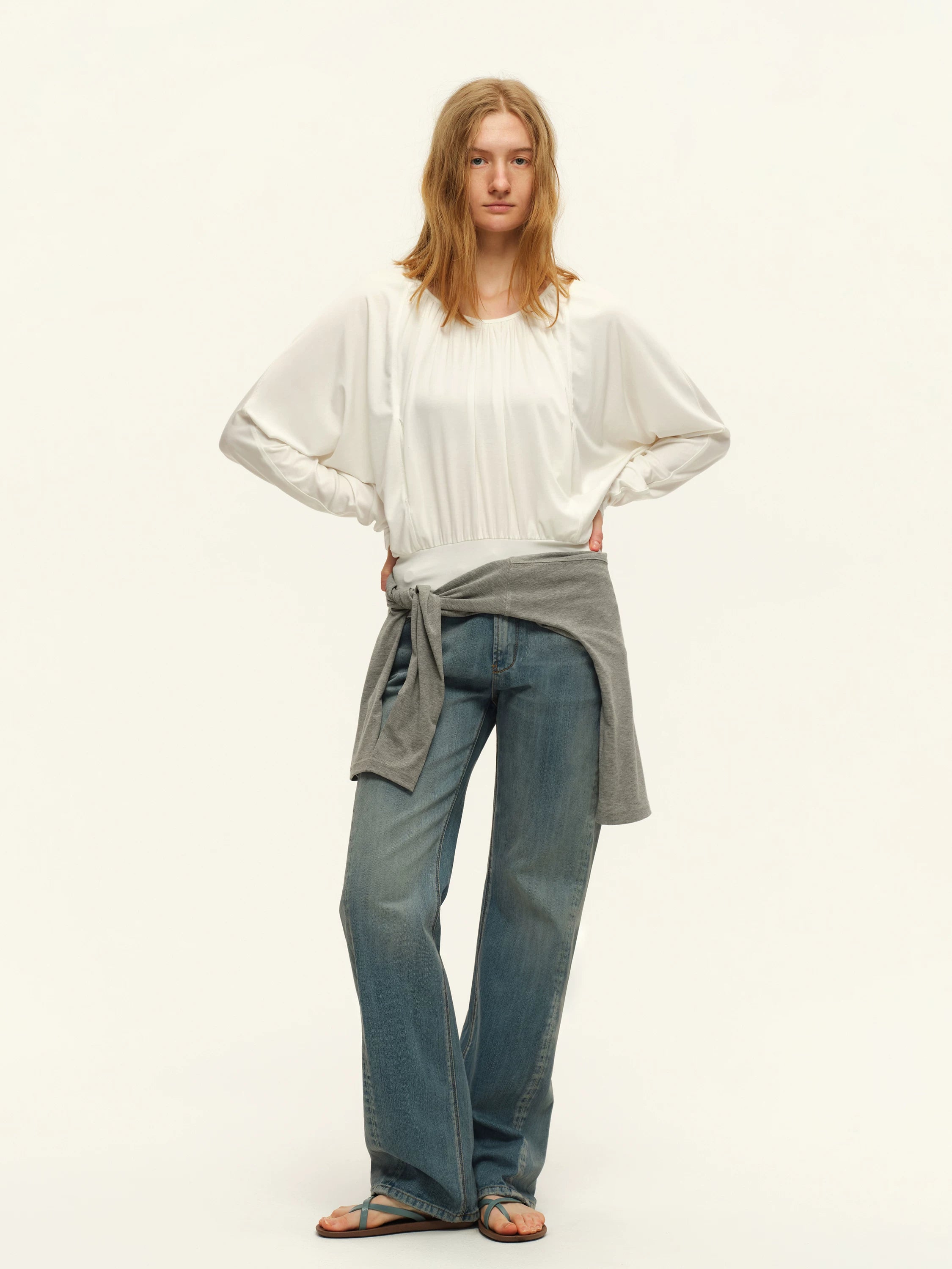 Lyocell Pleated Hoodie Top